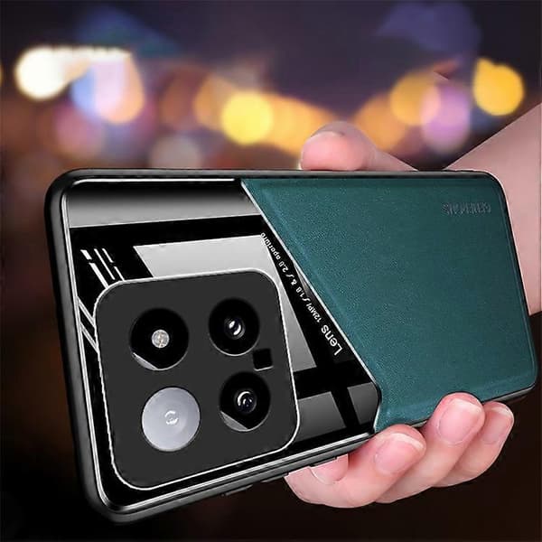 Kompatibel med Xiaomi 14 mobilskal Anti-fall PU+TPU+PC Magnetisk bilfäste Baksida Grön