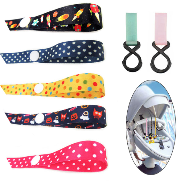 AFASOES Pakke med 5 holderstropper for leker, anti-fall stropp, baby lekehenger, flaskestopper med 2 kroker, smokkestropp, lekeholder, vognhenger