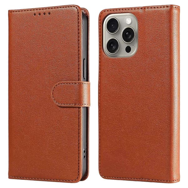 För iPhone 16 Pro Läderfodral Litchi Textur RFID-blockerande Plånboksställ Telefonfodral
