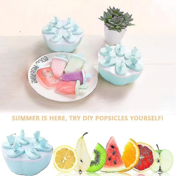 6 ispinnerformer med pinner, DIY gjenbrukbare sommerisformer ismaskinsett A