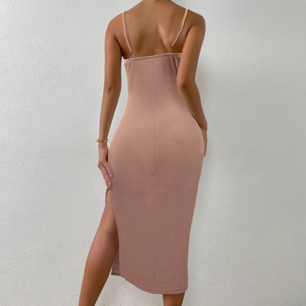 Wrap V-hals Langærmet Slit Bodycon Cocktail Party Midikjole