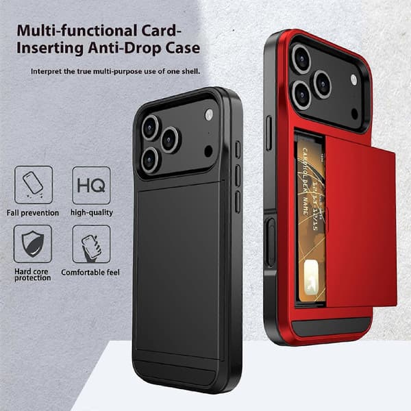 For iPhone 17 Pro Max-deksel med skyvekortholder PC + TPU-telefonbakdeksel