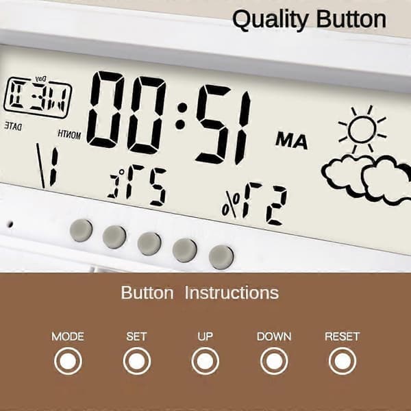 Hygro-temperatur- och luftfuktighetssensor Väggmonterad dekorativ klocka med digital display och stilren design (vit) A