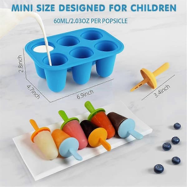 Popsicles forme silikone, 6 stk. isforme, mini småbørnsisforme med pinde, hjemmelavet lille P A