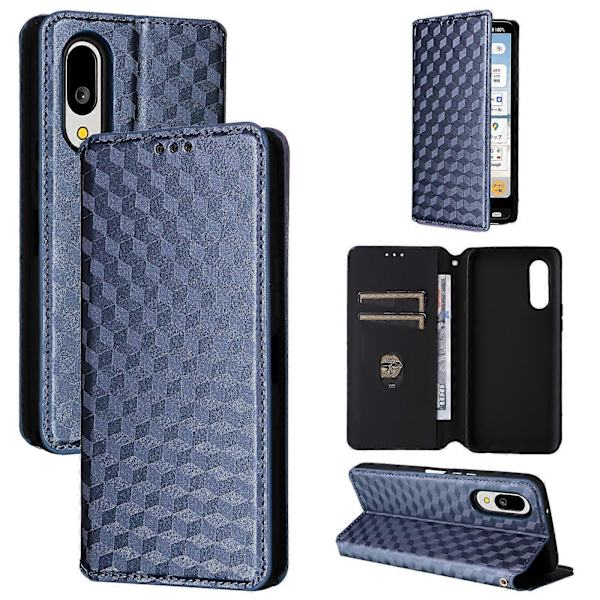 Cubic Grid Texture Flip Læder Telefoncover (Blå, Til Sharp Basio Active3)
