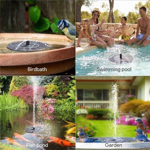 Solcelledrevne springvand til haver, damme, swimmingpools, fiskebassiner,