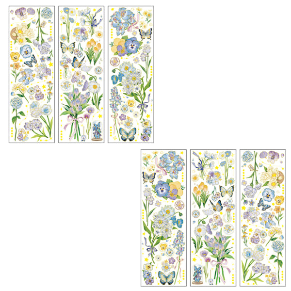 2 pakke 6 stk Vintage Floral Scrapbook Stickers Blomster vanntette