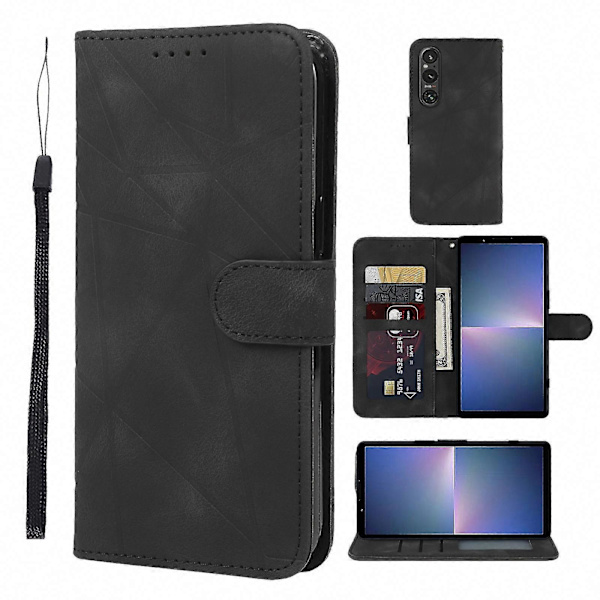 Blødt lædertelefoncover til Xperia 5 V Sort