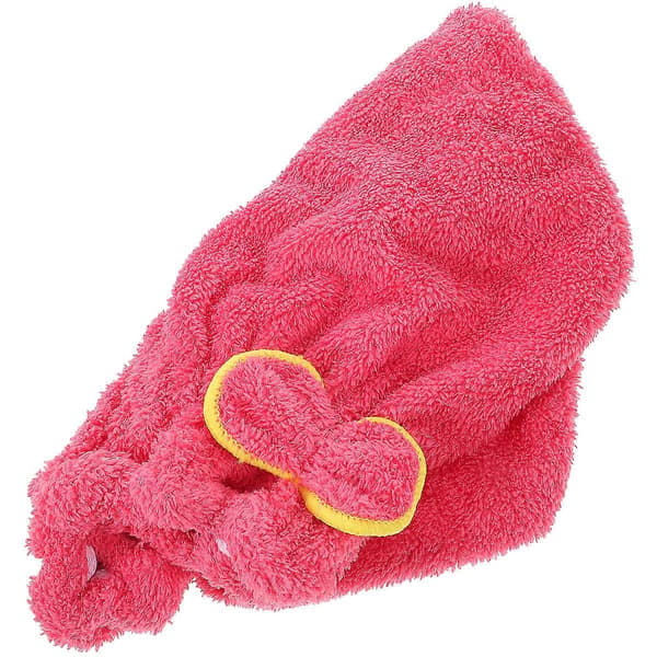 Hårtorkningsmössor i korallfleece med rosett, elastiska badmössor (rosaröd) A
