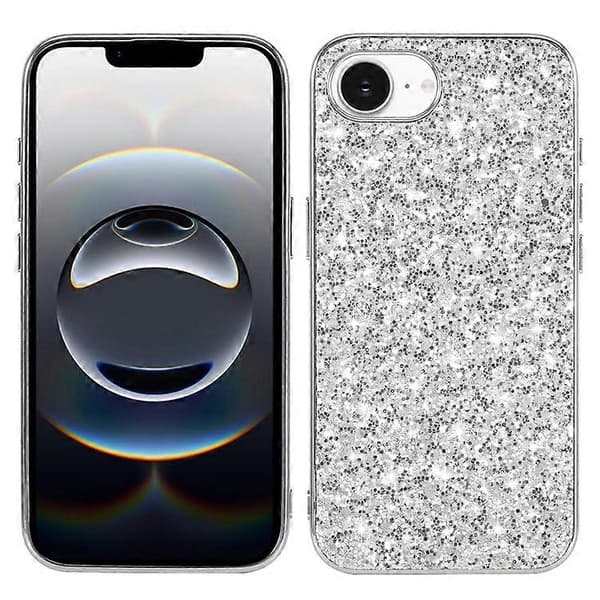 Kompatibel med iPhone 16e-deksel TPU + PC glitrende glittertelefonbakdeksel sølv