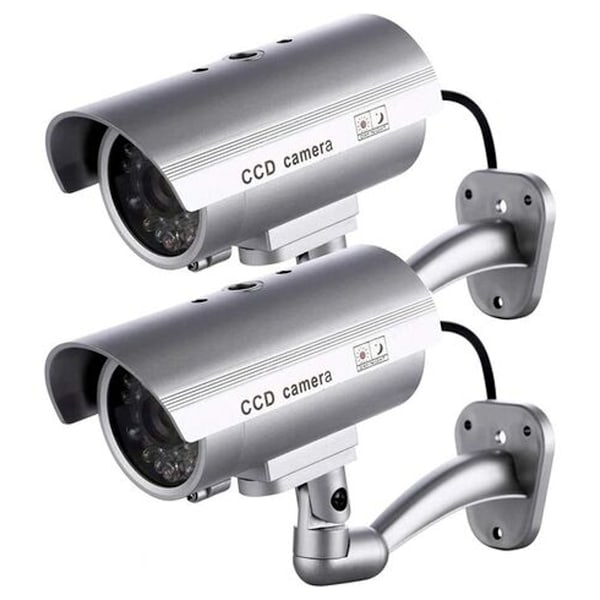 Säkerhetslösning, Attrappkamera med realistiska simulerade LED-lampor, enkel installation för inom- och utomhusbruk, 2-pack, silver, ABS-plast