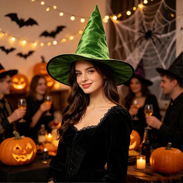 Halloween Heksehat - Fløjl Bred Skygge til Voksenkostume A