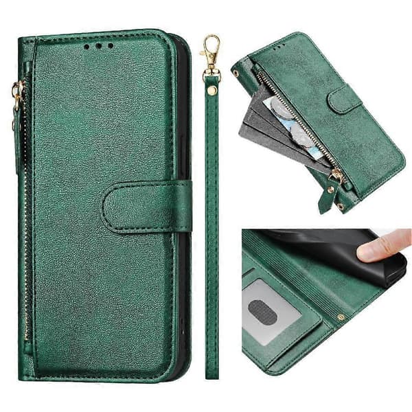 Flip-etui til Honor Magic 5 Lite lynlås kortholder PU-læder magnetisk grøn