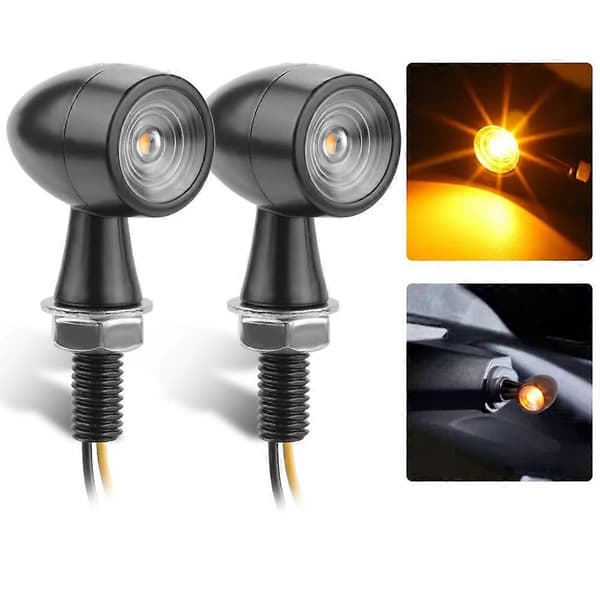Mini Motorcykel LED Bullet Blinklys Indikator Ravgul Sort Lampe