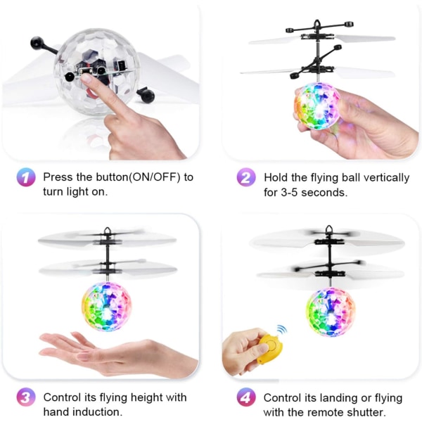 Flying Ball Leker, RC Leke for barn Gutter Jenter Gaver Oppladbar Light Up Ball Drone Infrarødt induksjonshelikopter med fjernkontroll for innendørs