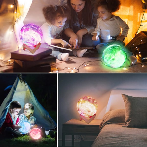 Galaxy Lampe med Træstativ, Touch & Fjernbetjening & USB