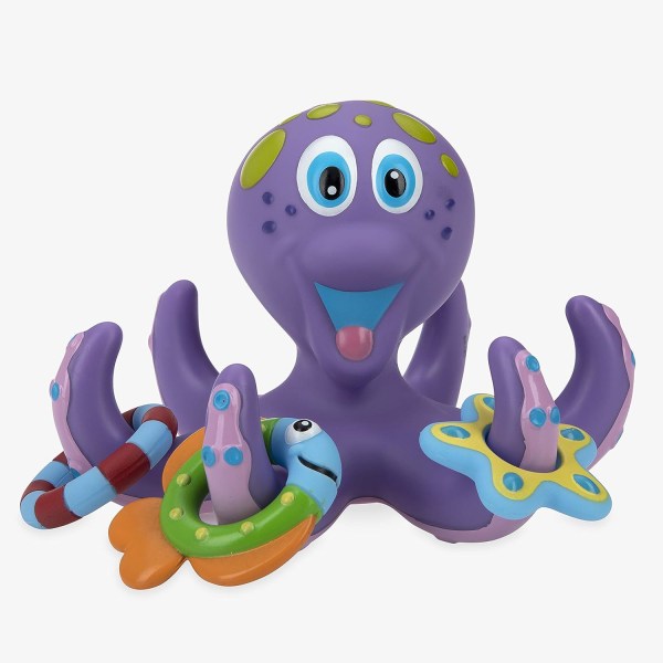 Flydende lilla blæksprutte med 3 Hoopla-ringe interaktivt badelegetøj