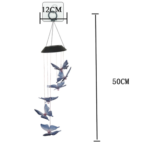 Sommerfugl vindklokker utendørs, hengende solcellelamper, hage