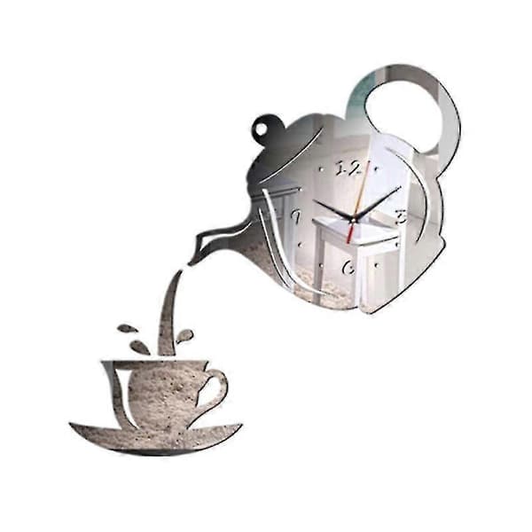 3D Väggklocka Akryl Kaffekopp Tekannor Perfekt Konst Dekorera Modern Väggklocka för Hemmet