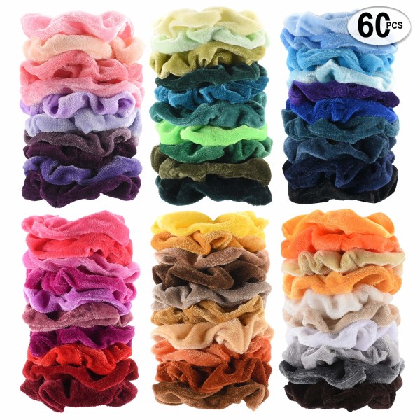 60 stk. Premium Velvet Hår Scrunchies Hårbånd til Kvinder eller Piger