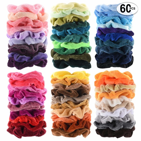 60 stk. Premium Velvet Hår Scrunchies Hårbånd til Kvinder eller Piger