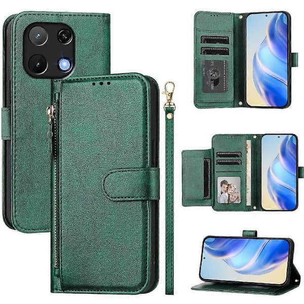 Flip-etui til UMIDIGI Note 90 PU-læder magnetisk lynlås kortholder grøn