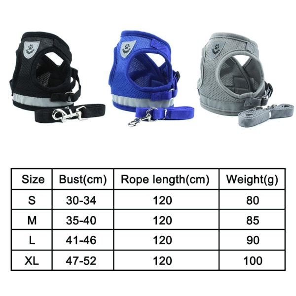 Hundesele og snor sæt, reflekterende åndbar brystsele