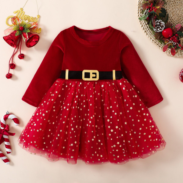 Juloutfit Baby flicka Flutter Spets långärmad kjol