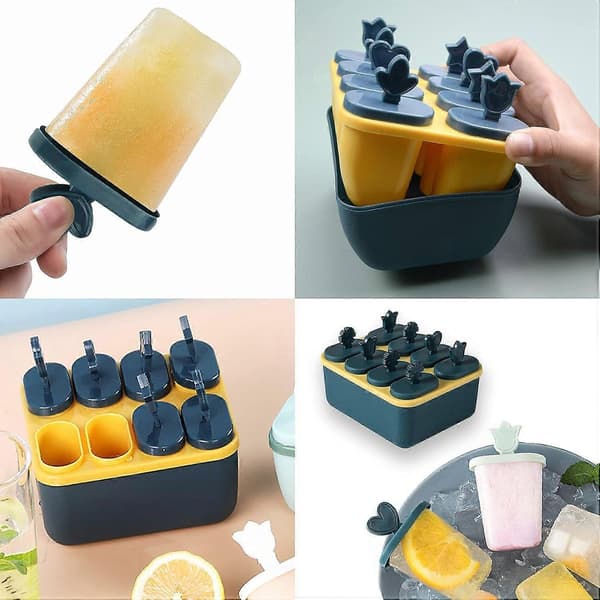 Ispindeforme med 8 ispinde Baby ispindeforme BPA-fri Genanvendelige ispindeforme med optøningsboks Nem udløsning af ispindeforme til børn Babyer DIY ispinde A