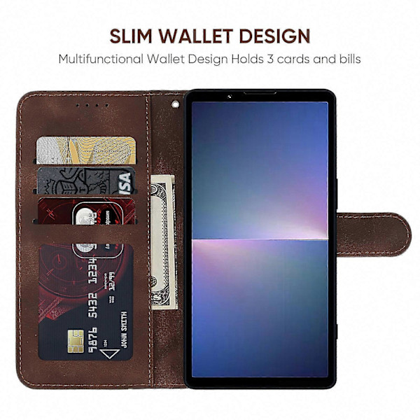 Blødt lædertelefoncover til Xperia 5 VBrown
