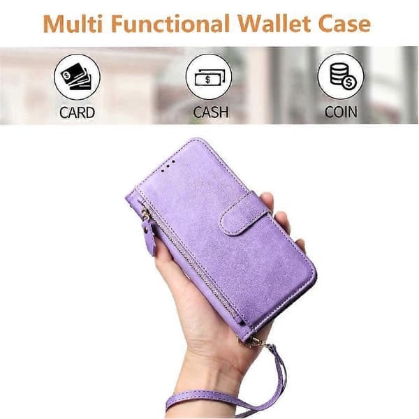 Flip-etui til HMD Pulse Plus kortholder lynlås PU-læder magnetisk lilla