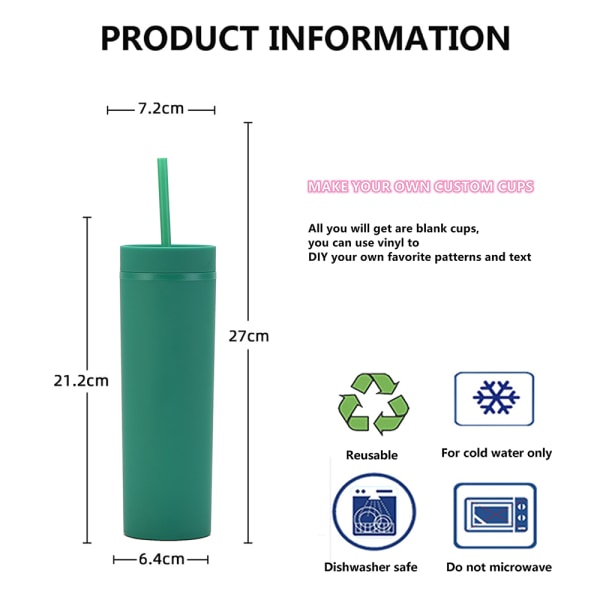 450ml matbelagt plastikkop med låg og sugerør, genanvendelig kop
