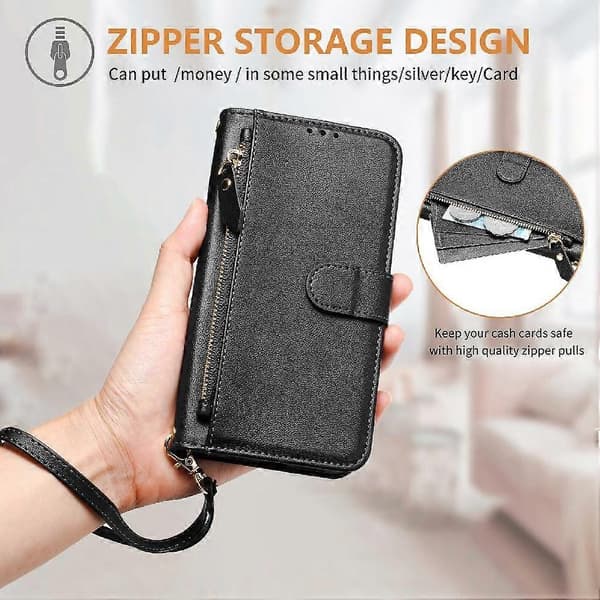 Flip-etui til HMD Pulse Plus kortholder lynlås PU-læder magnetisk sort