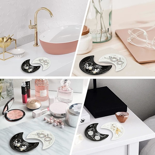 Dekorativ Månskål, Perfekt för Organisera Ringar, Örhängen, Halsband; Högkvalitativ Glaserad Keramik med Elegant Design för Kök Badrum