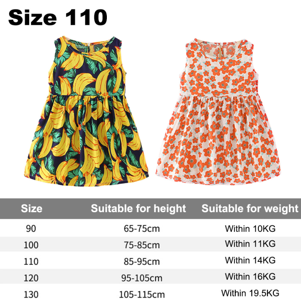 Girls Print Dress Casual Sleeveless Dresses, Pleated Dress, Summ