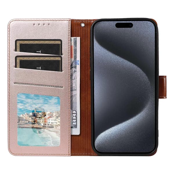 Fodral för iPhone 14 Pro RFID-blockerande PU-läderplånboksfodral med handledsrem