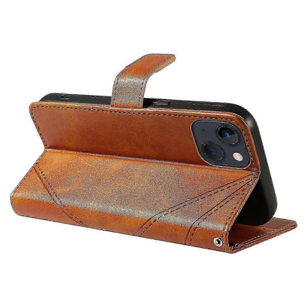 Til iPhone 14 etui pung geometrisk PU læder telefoncover kalvetekstur m A