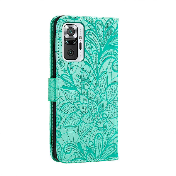 För Xiaomi Redmi Note 10 Pro Spetsblomma Läderfodral Grön