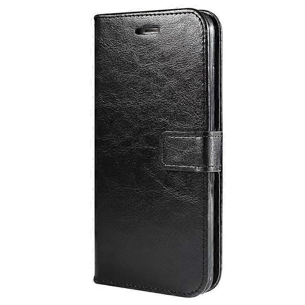 Etui til iPhone 13 Svart-Crazy Horse Skinnveske-Rektangulær Spenne Crazy Solid Farge No2514