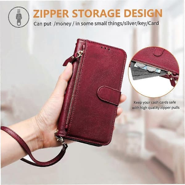 Flip-etui til Blackview Wave 6C lynlås PU-læder magnetisk kortholder rød