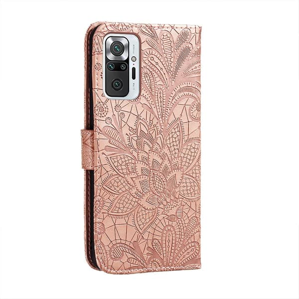 Til Xiaomi Redmi Note 10 Pro Blonder Blomst Skinnveske Rosegull