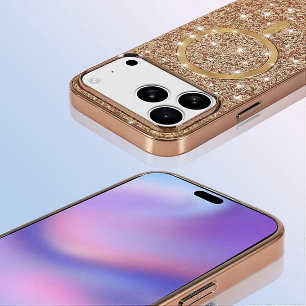 För iPhone 17 Pro Magnetiskt Mobilskal Glitter Elektropläterad TPU-ram PC-baksida