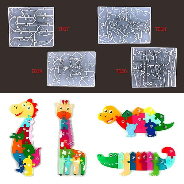 Dinosaur Puzzle Silikone Stencil DIY Giraf Krokodiller Puslespil Krystal Epoxyharpiks Stencil til A