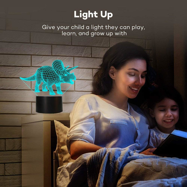 Dinosaur Bordlampe LED Nattlys 3D Illusjon Triceratops