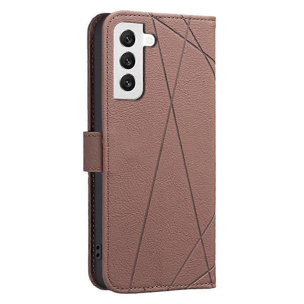Geometriskt mönster RFID läderfodral (brun, för Samsung Galaxy S22 5G)
