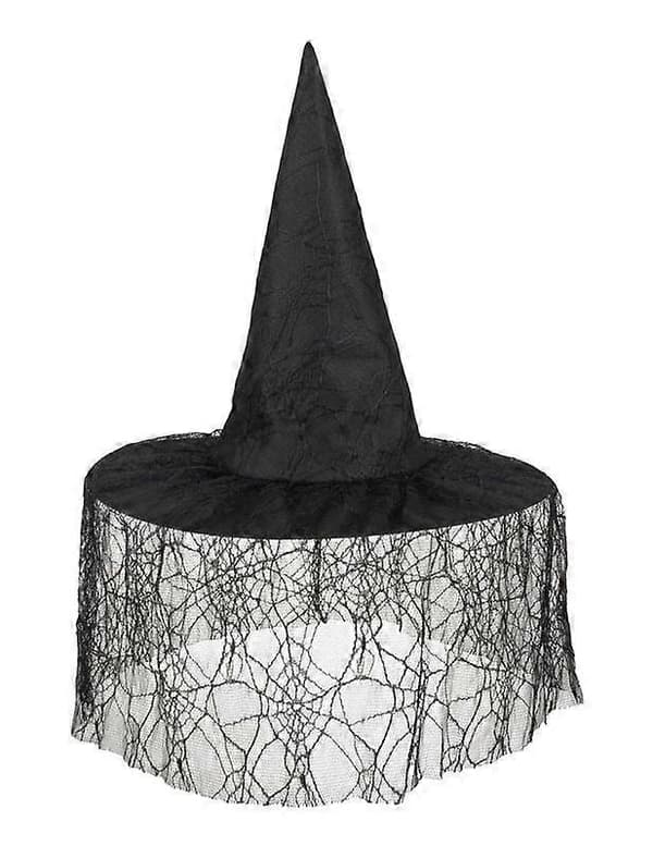 Svart häxhatt med spindelslöja för kvinnor Halloween A