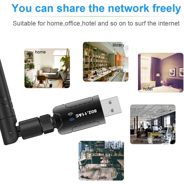 WiFi-adapter til pc, 1200 Mbps USB 3.0 trådløst netværk WiFi