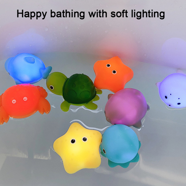 8 Stk Light Up Flydende Gummi dyrelegetøjssæt, Blinkende Farve
