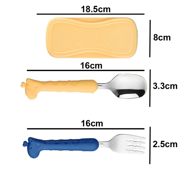 Bestickset för småbarn, sked och gaffel med giraffmotiv