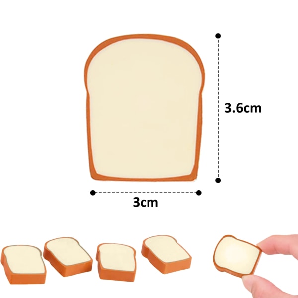 3 stk Creative Cartoon Toast Brød Eraser Student Modifisert